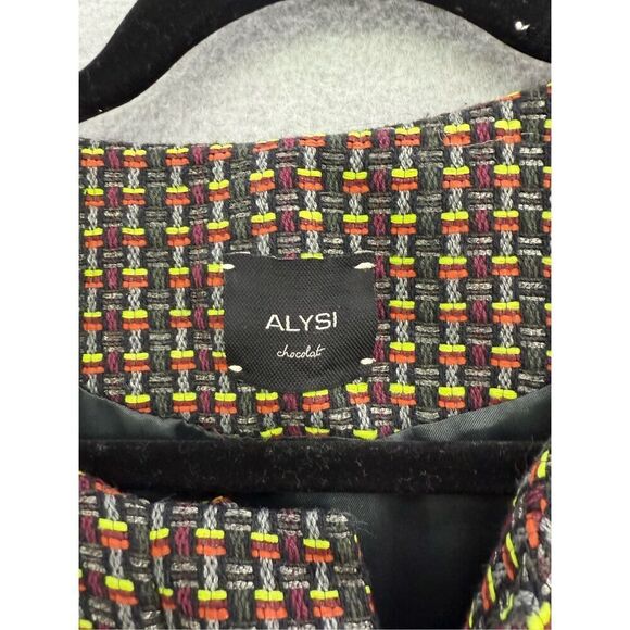 Alysi Womens Multicolor Tweed Houndstooth Full Zip Wool Jacket Blazer Size 4 - Picture 4 of 9